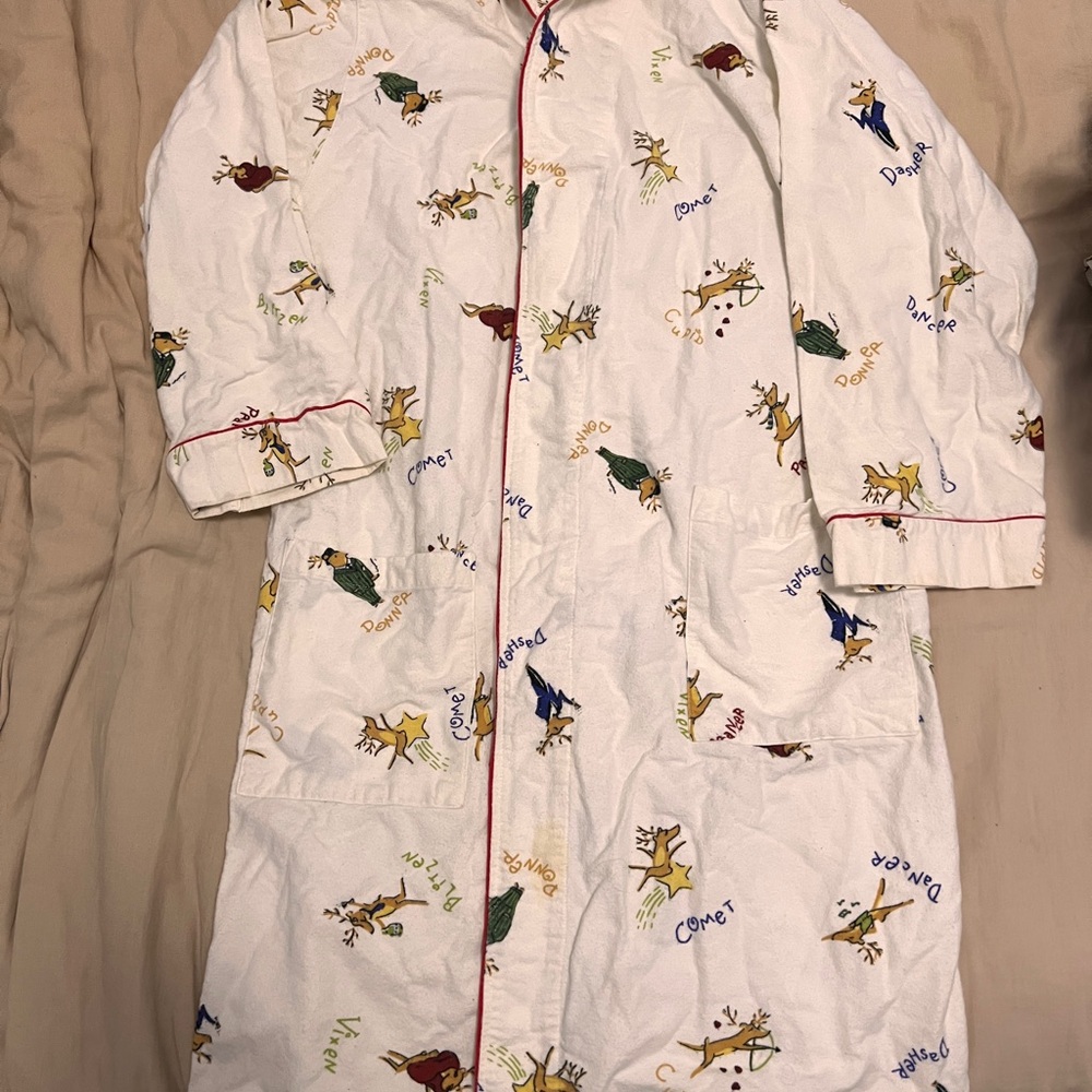 Pottery Barn Reindeer Christmas White Robe with Sash [VINTAGE]